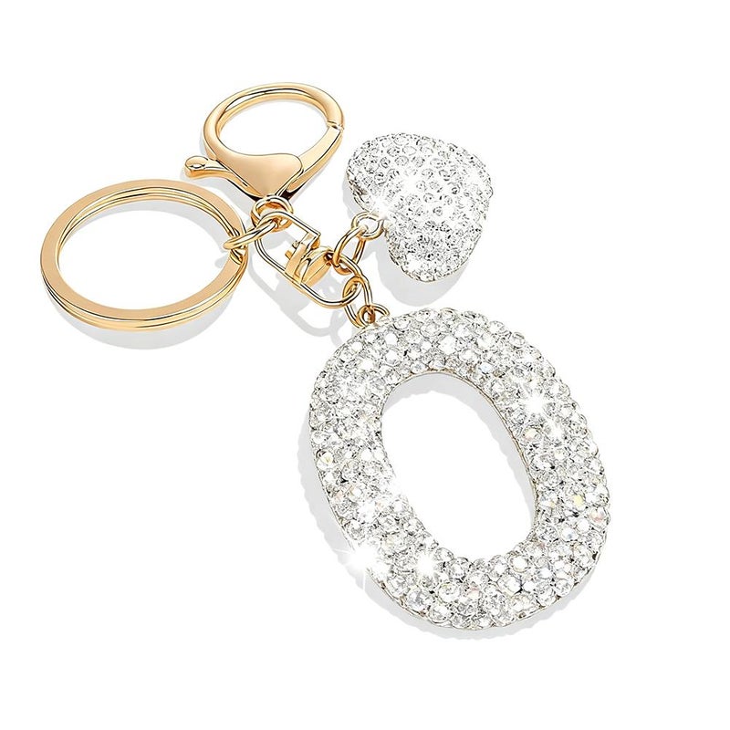 New full-diamond heart 26-letter keychain car keychain couple bag charm